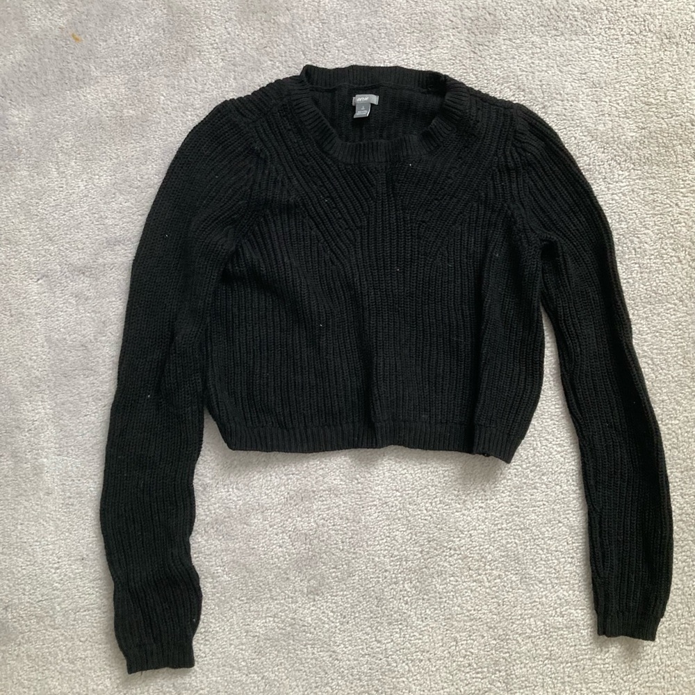 aerie Black Cropped Crewneck Sweater